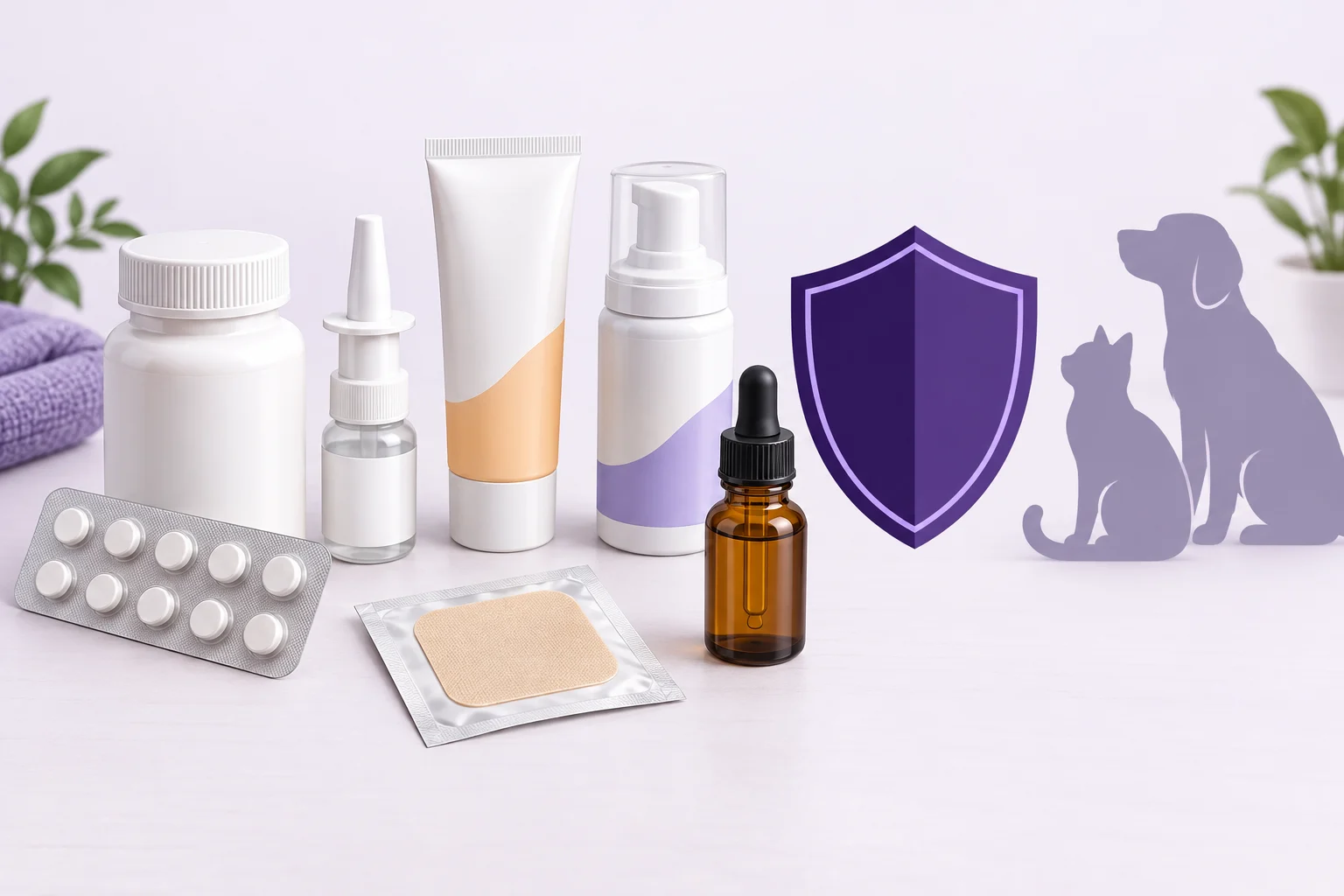 Հաբերը, սրվակը, քթի ցողիչը, քսուքի տուփը, փրփուրը, դեղային սպեղանին և կաթիլները պաշտպանիչ վահանով բաժանված են կատվի և շան ուրվագծերից